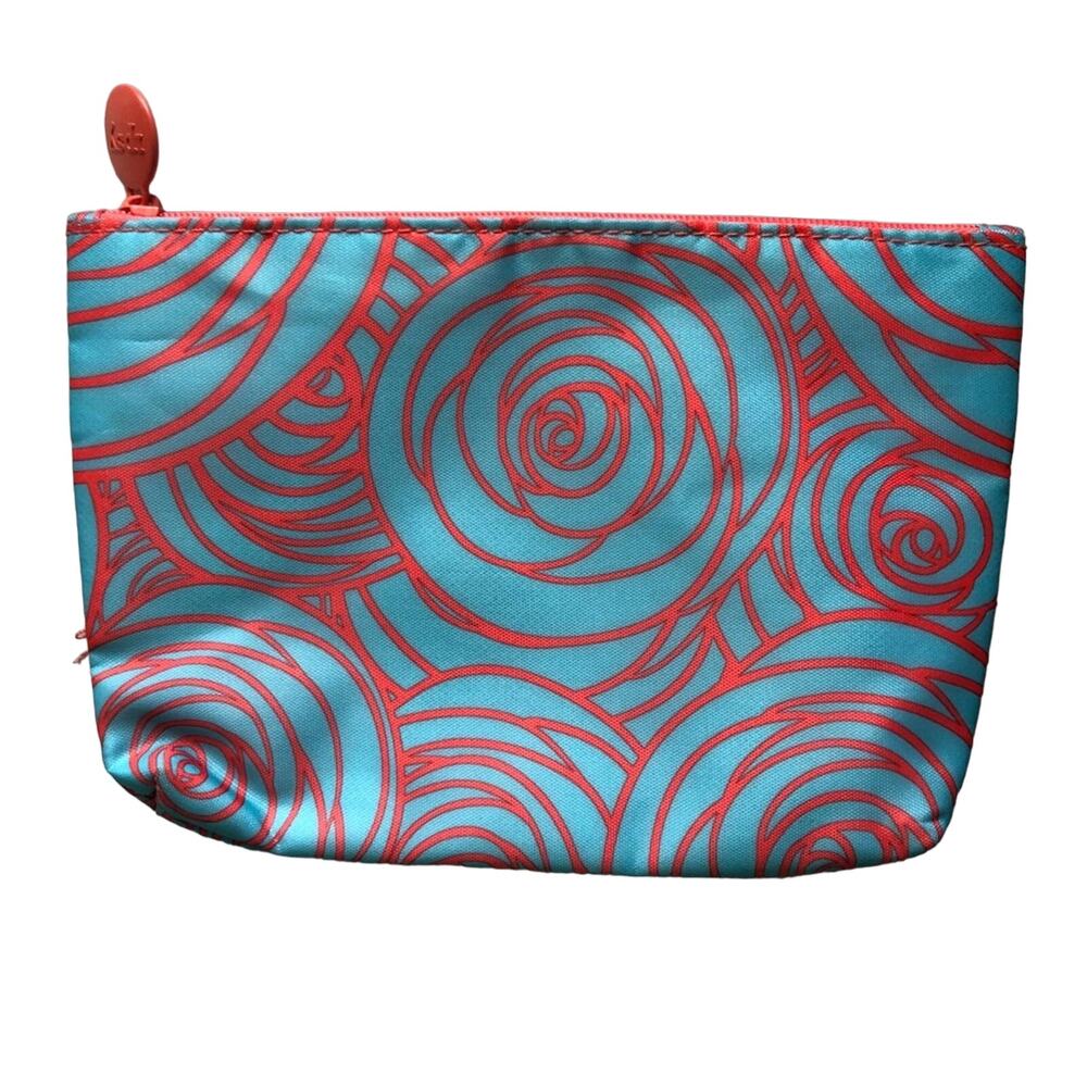 Ipsy March 2016 Neon Blue Pink Rose Flower Zipper Make-Up Cosmetic Pouch Bag
